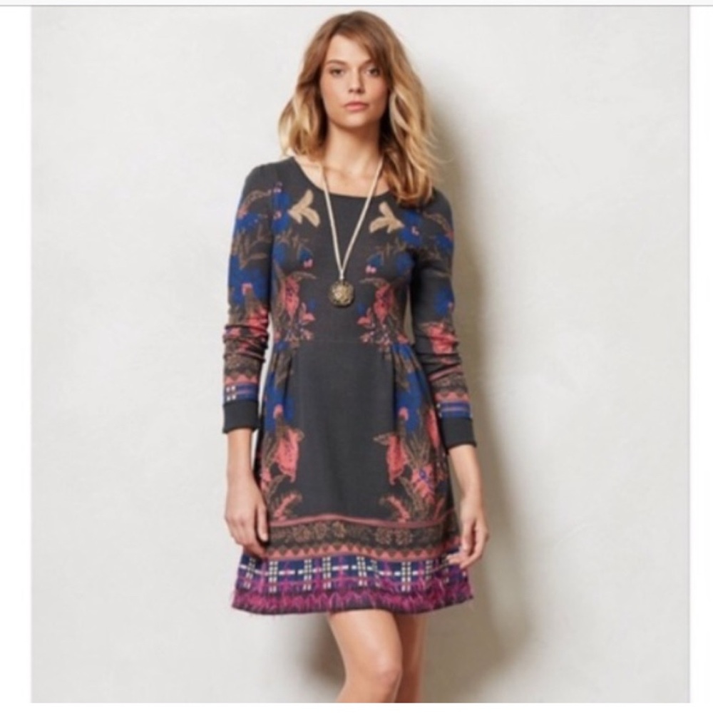 Anthropologie Knitted & Knotted Embroidered Long Sleeve Sweater Dress Small